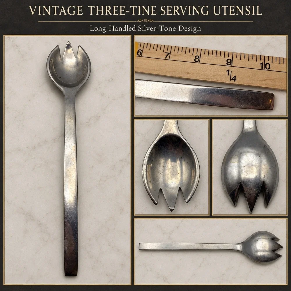 Vintage Aluminum Salad Serving Spork Long Handle Mid Century Modern 10.25in